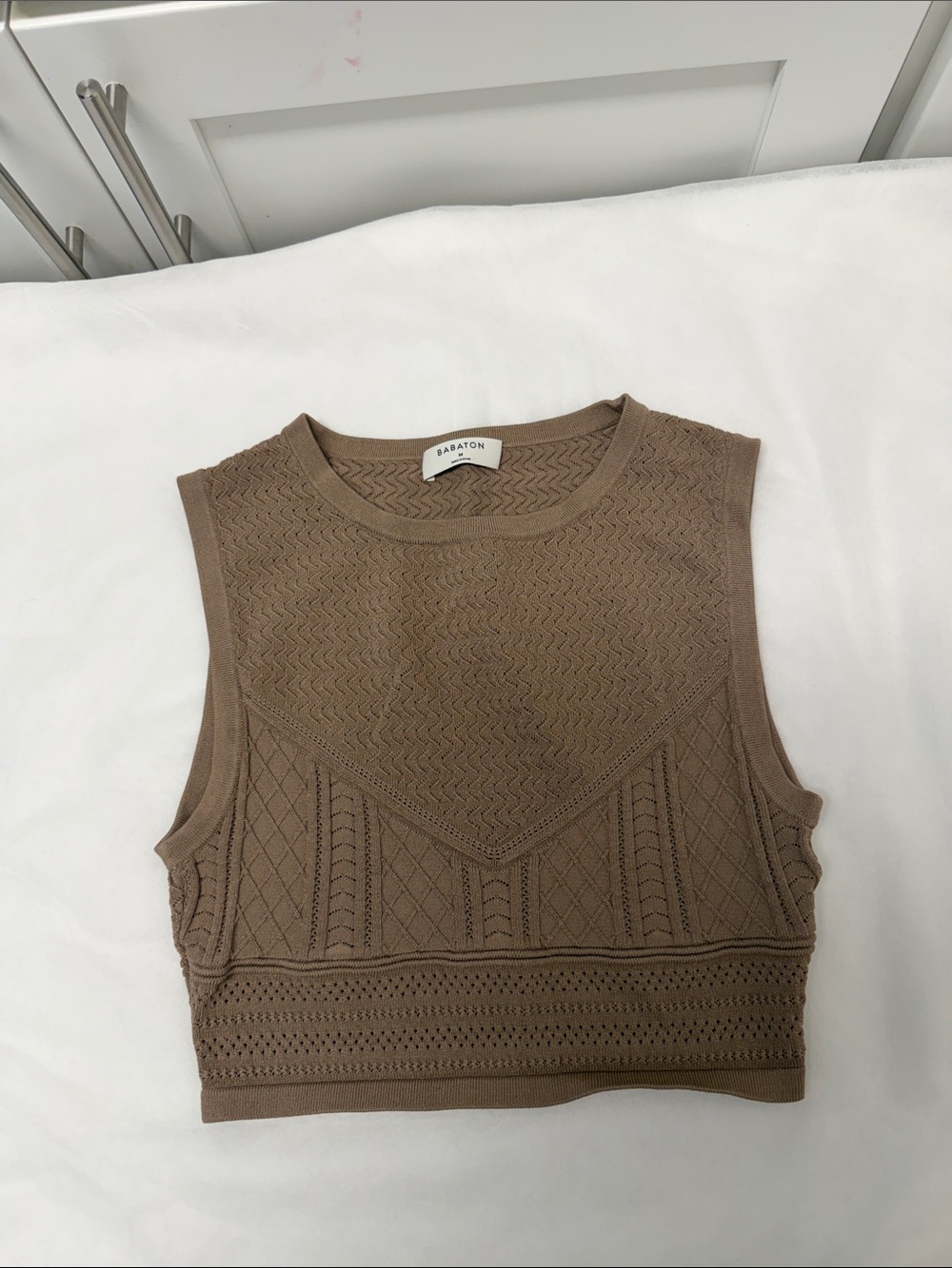 Babaton Textured Cropped Knit Tank Top in Taupe